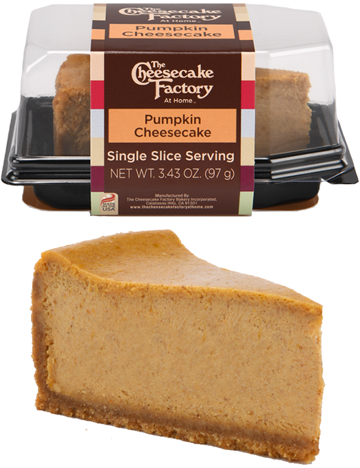 Image of Pumpkin Chocolate Cheesecake Single Slice In & Out of Packaging