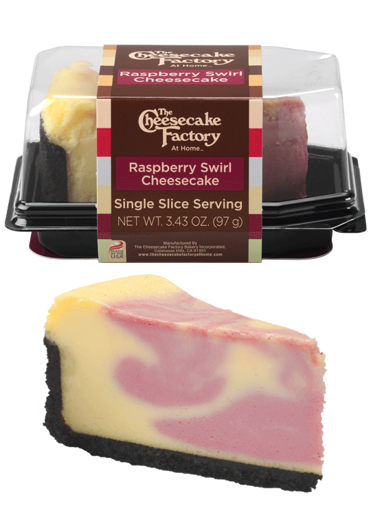 Image of Raspberry Swirl Cheesecake Single Slice In & Out of Packaging